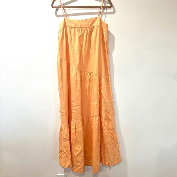 Abercrombie & Fitch Linen Blend Tiered Maxi Dress Medium Petite Cantalope Orange - Picture 2 of 9